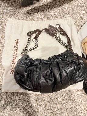 BCBGMAXAZRIA Black Ruched Leather Shoulder Bag
